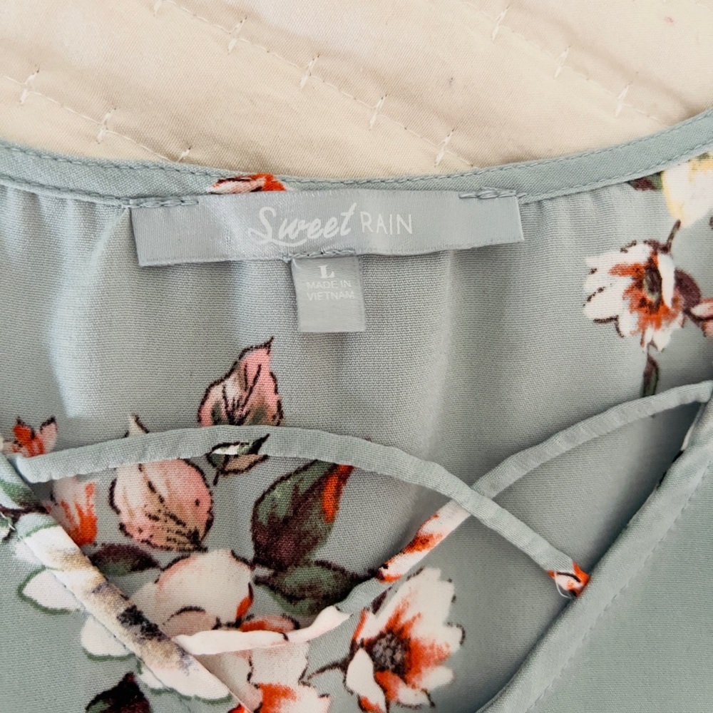 SOLD ——Floral mint pastel colors short sleeve top - Picture 5 of 7